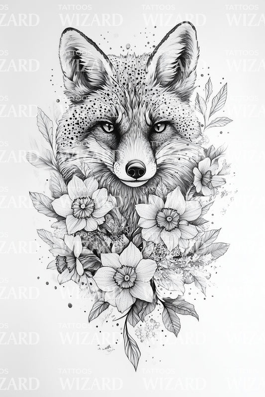 Fox Floral Portrait Tattoo Illustration