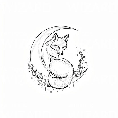 Tatueringsdesign med räv och månskära