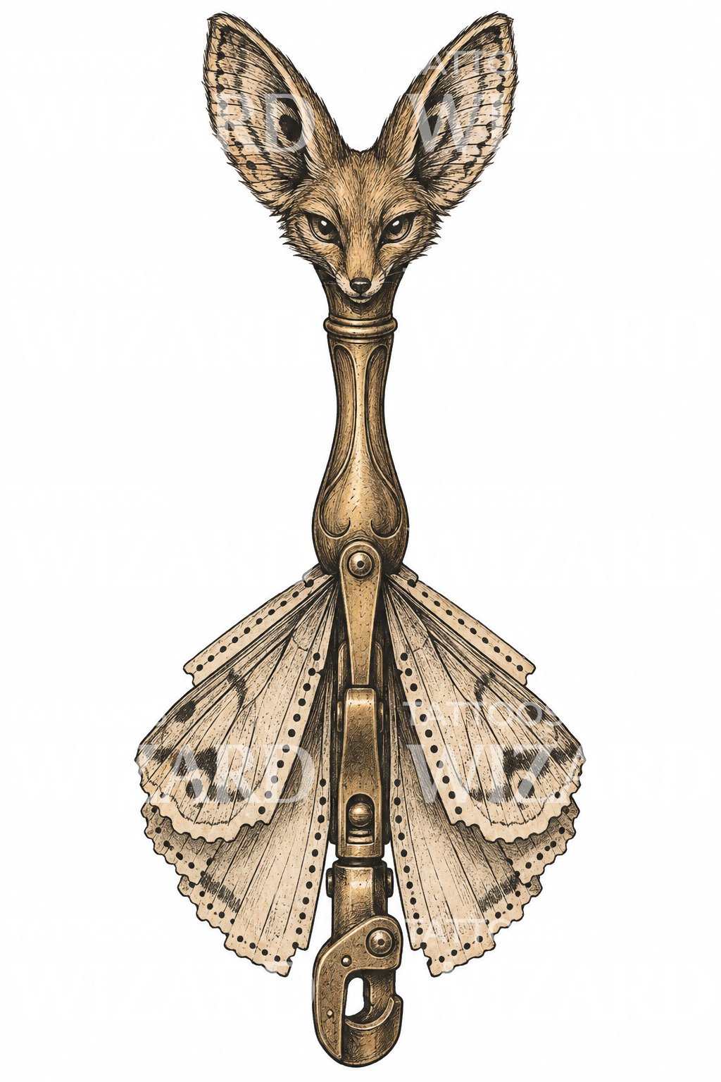 Ilustración de tatuaje de híbrido zorro-polilla
