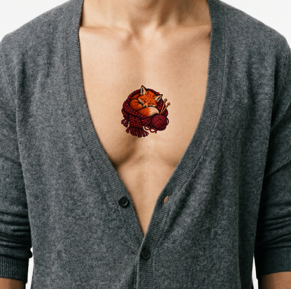 Tatuaje de zorro dormido con bufanda de punto