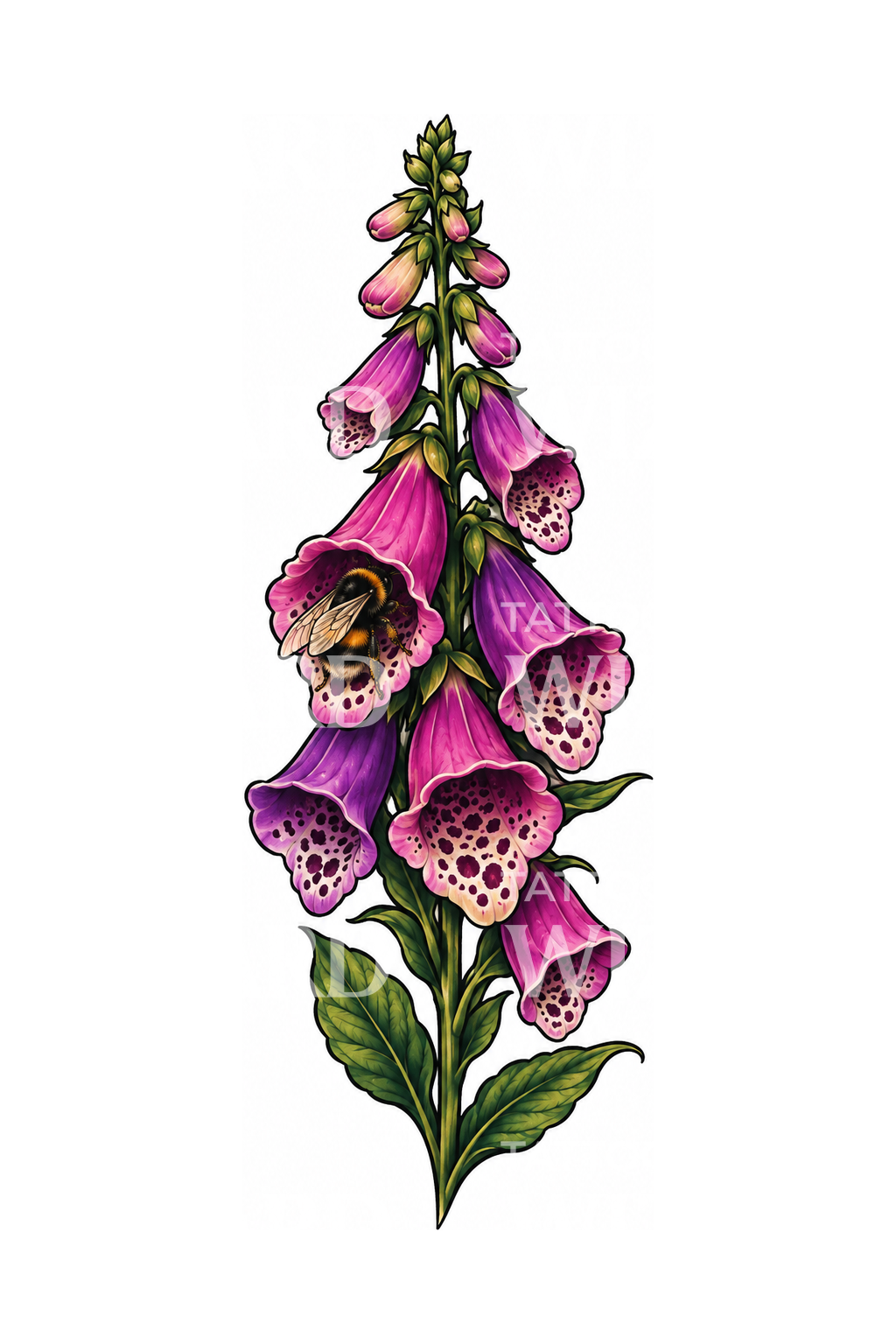 Desain Tato Foxglove dengan Lebah