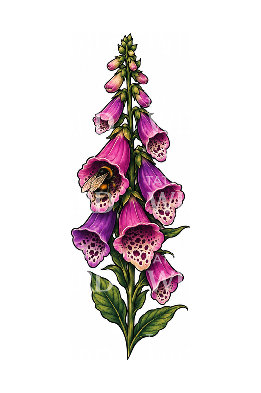 Tatoveringsdesign med fingerbøl og humlebi