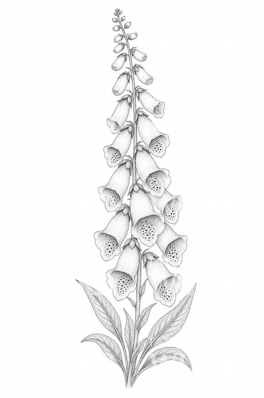 Foxglove Spire Fine Line Tattoo Design