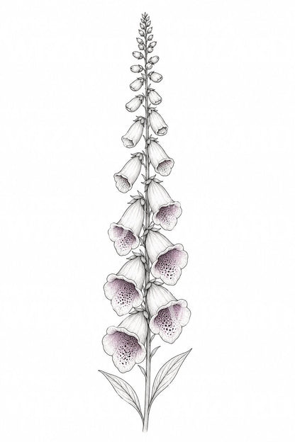 Foxglove Spire Fine Line Tattoo Design