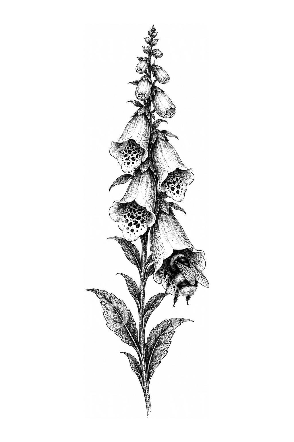 Foxglove with Bumblebee Dotwork Tattoo