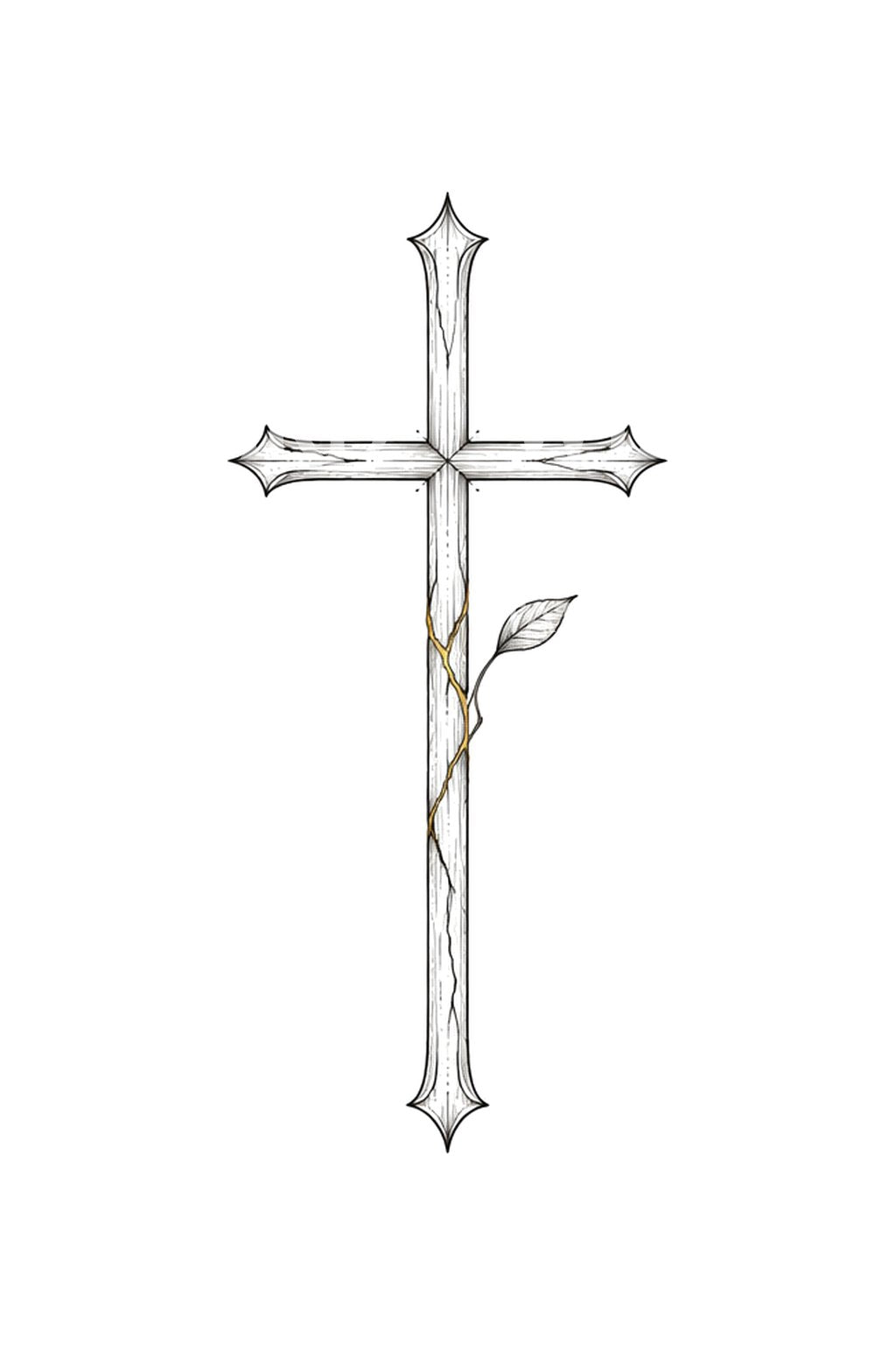 Tattoo-Idee für ein gebrochenes Kreuz mit Spross