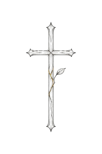 Tattoo-Idee für ein gebrochenes Kreuz mit Spross