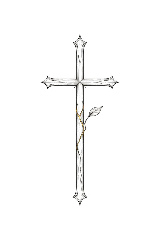 Fractured Faith Cross with Sprout Tattoo Idea