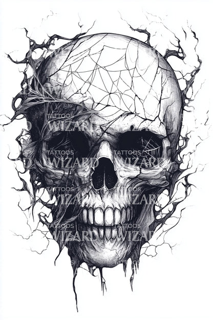Design de tatouage crâne toile fracturée