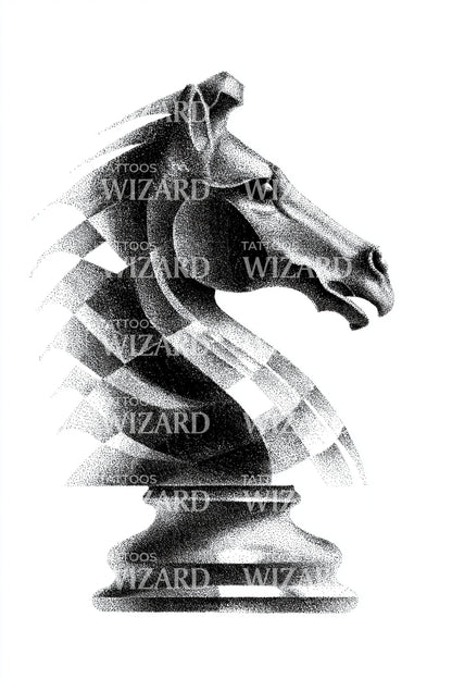 Fragmented Knight Chess Tattoo Design