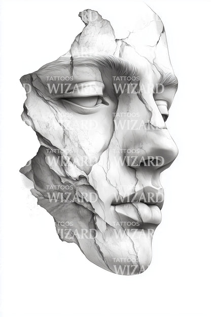 Fragmented Marble Face Tattoo Illustration