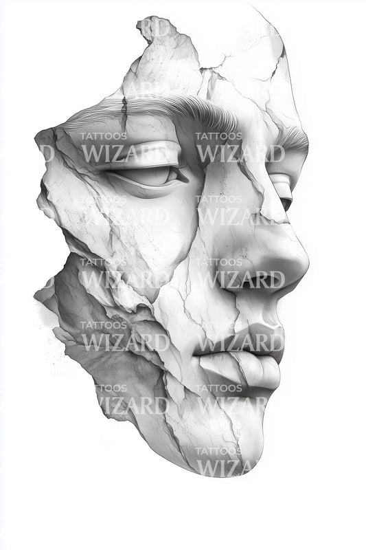 Fragmented Marble Face Tattoo Illustration