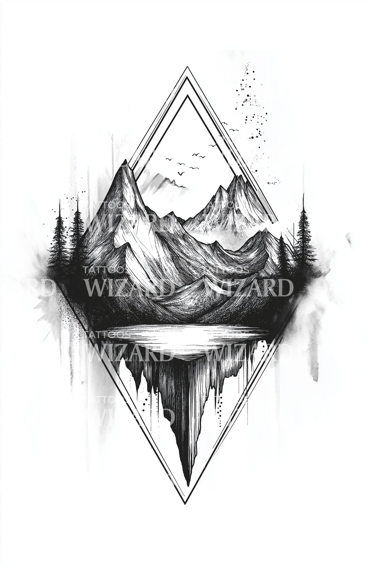 Diseño de tatuaje geométrico alpino enmarcado