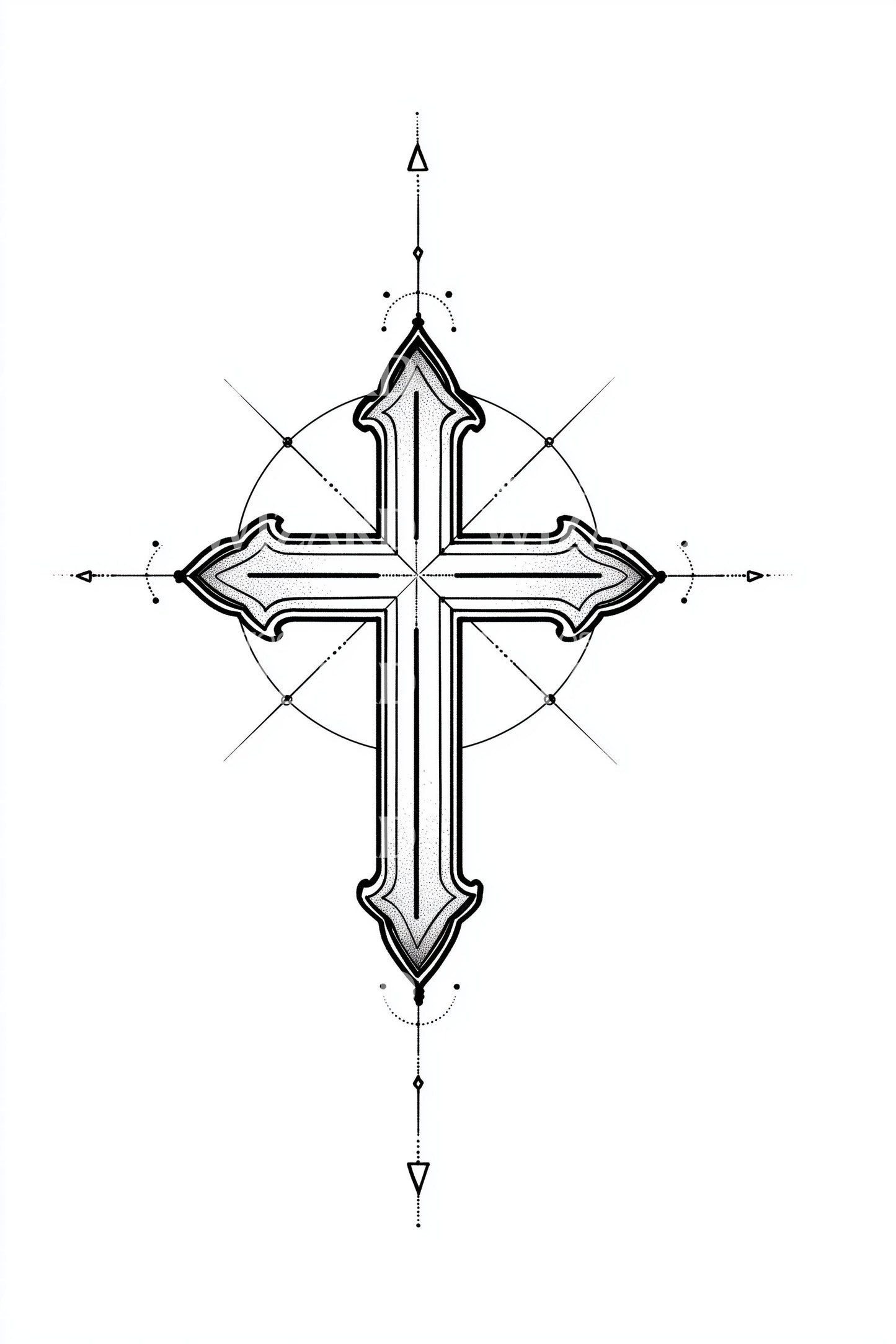 Framed Compass Cross Tattoo Design
