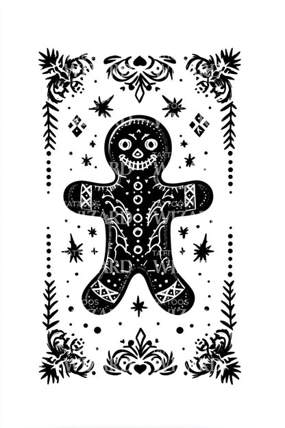 Framed Gingerbread Folk Art Tattoo Design