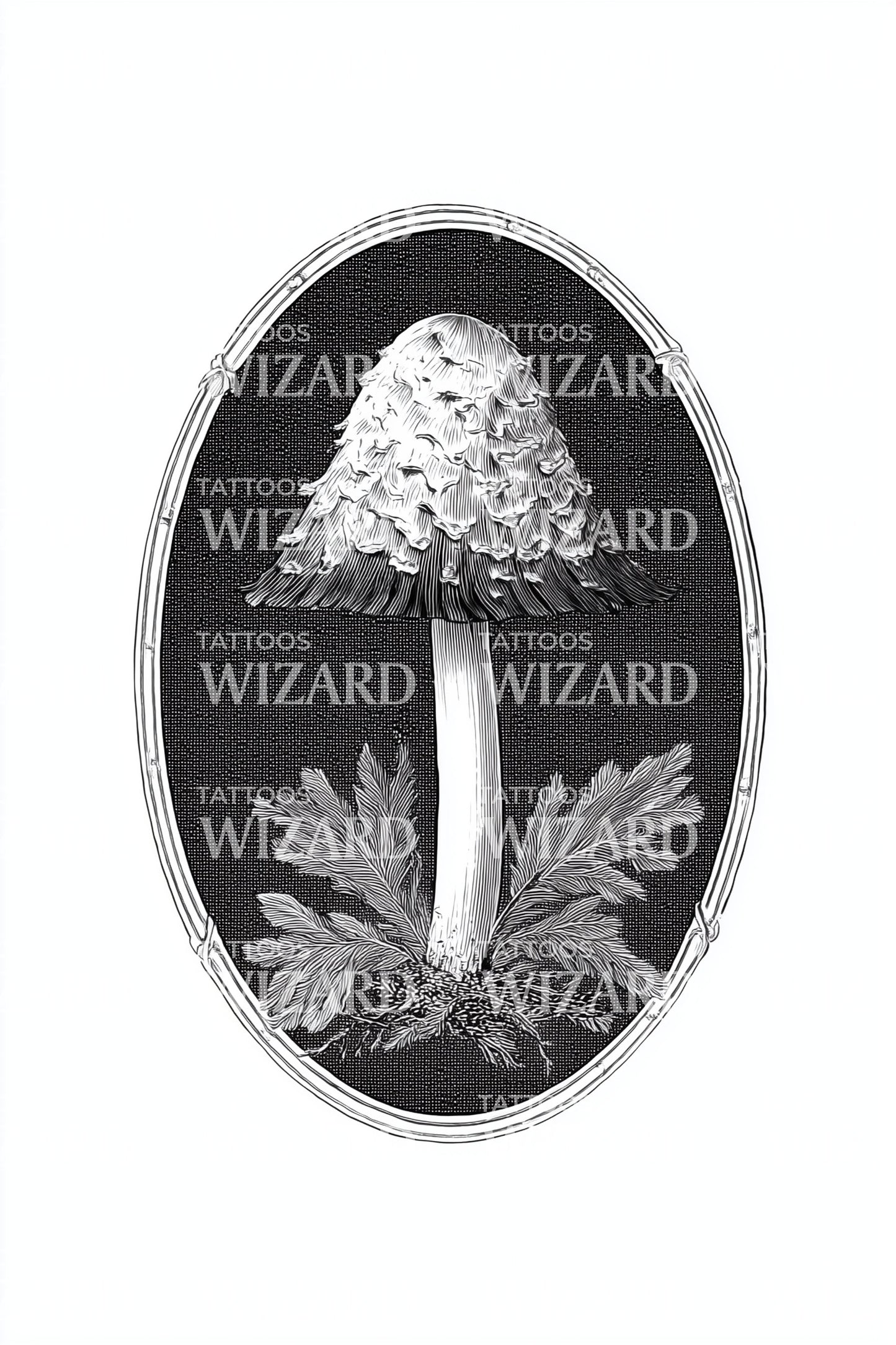 Framed Inkcap Mushroom Tattoo Design