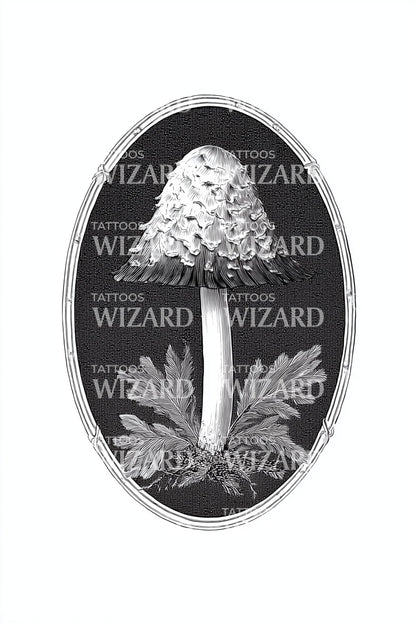 Framed Inkcap Mushroom Tattoo Design