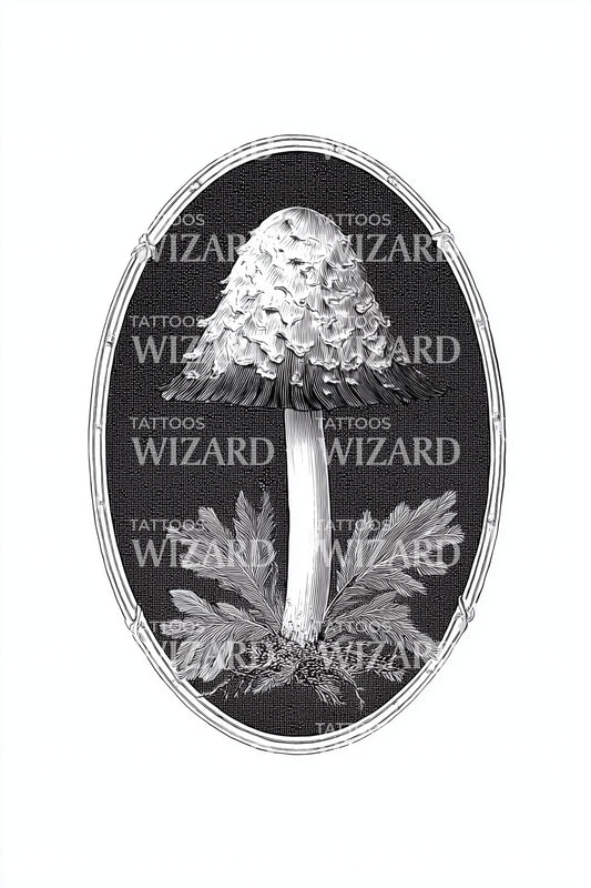 Framed Inkcap Mushroom Tattoo Design