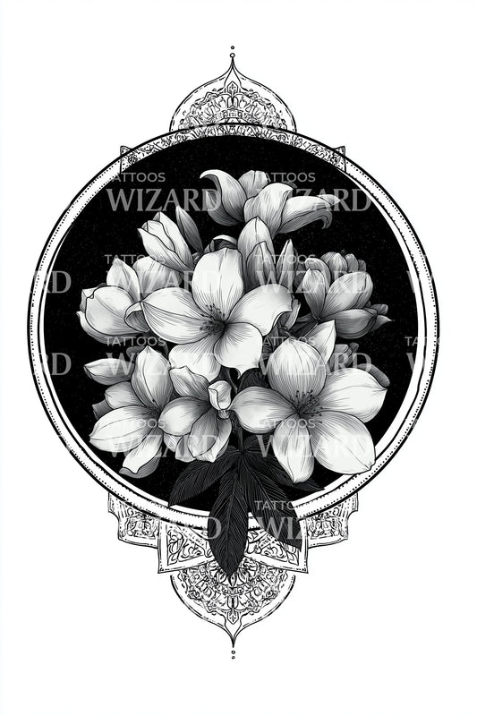 Framed Magnolia Medallion Tattoo Design