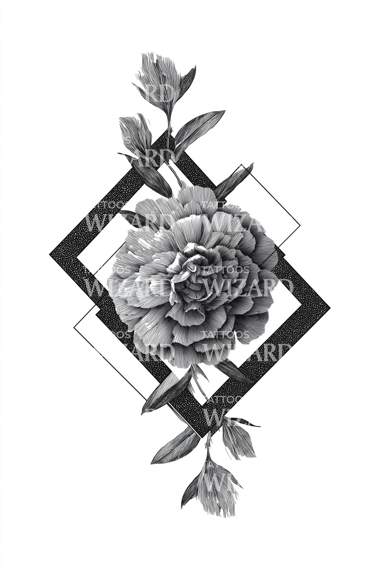 Gerahmtes Pfingstrosen-Pfeil-Tattoo-Design
