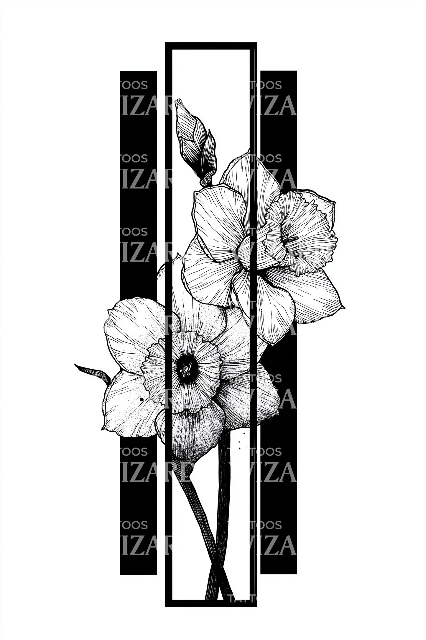 Framed Stripe Hibiscus Tattoo Design