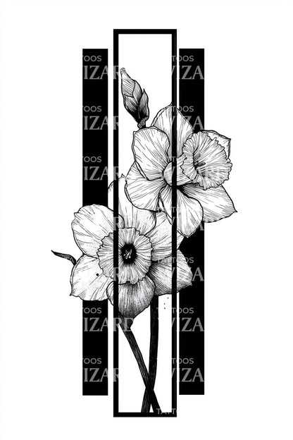 Gerahmtes Streifen-Hibiskus-Tattoo-Design