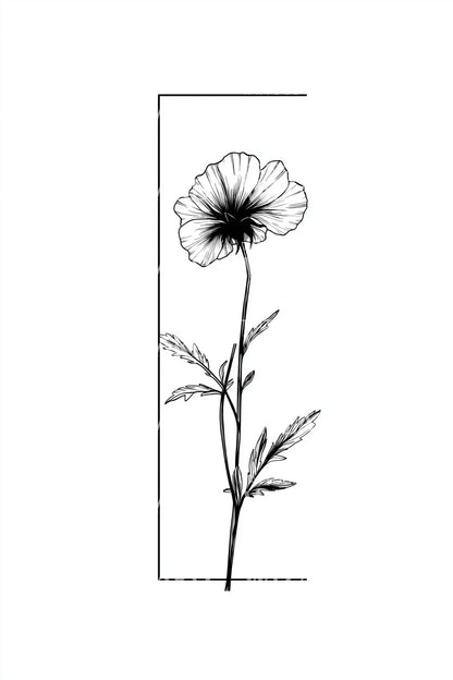 額装された野生の花のインクタトゥーアイデア