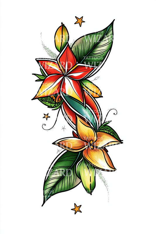 Frangipani Insel Girlande Tattoo Illustration