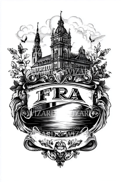 Frankfurt FRA River Crest Tattoo Design