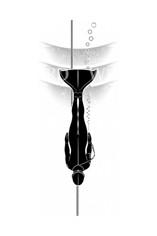Design de tatouage d’un apnéiste descendant le long de la ligne