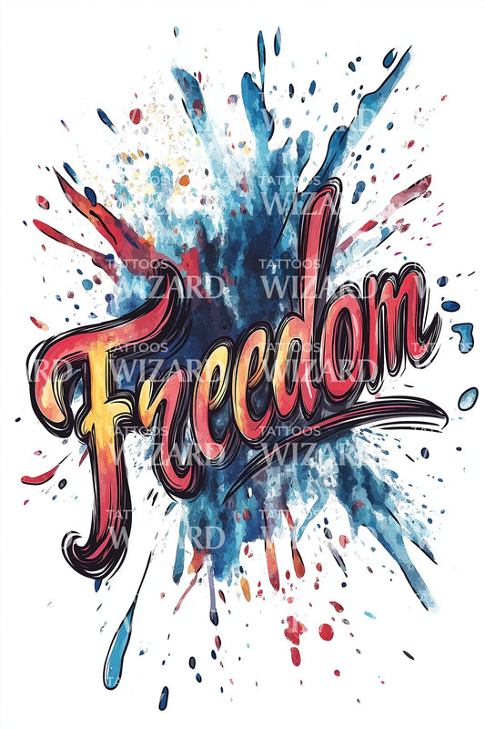 Freedom Graffiti Splash Tattoo Illustration