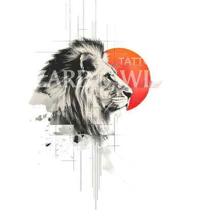 Freedom Sunset Lion Tattoo Design