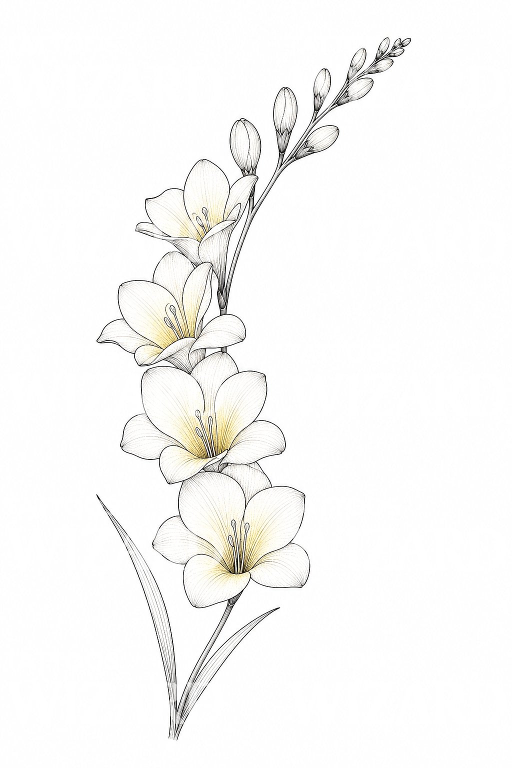 Diseño de tatuaje de línea fina con tallo de fresia