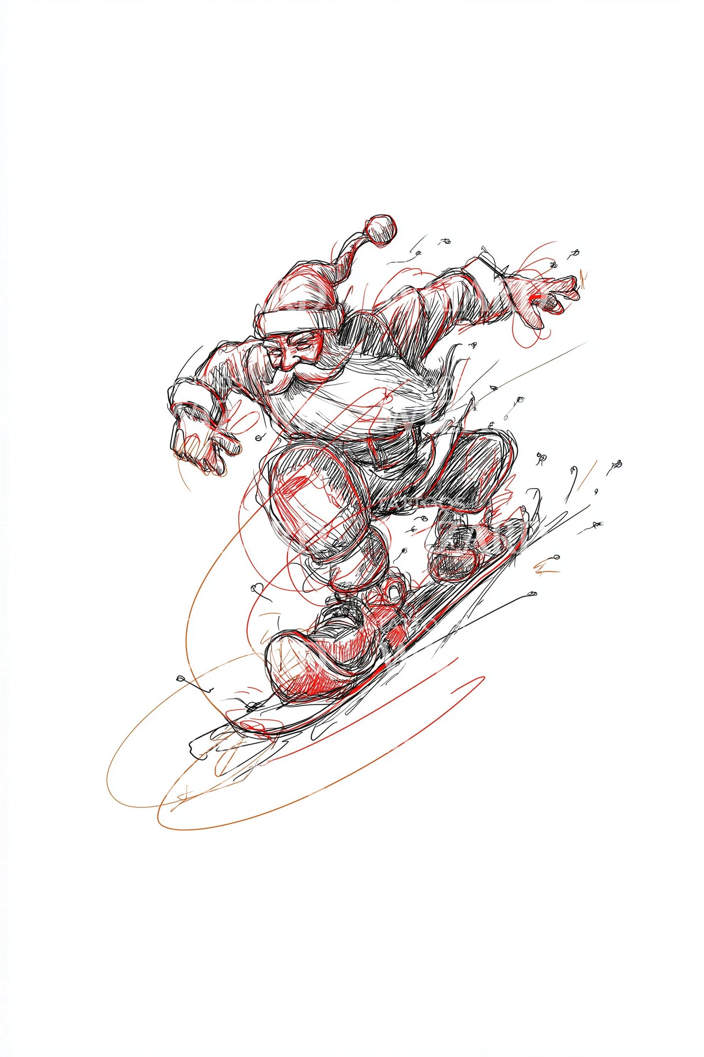 Freestyle Snowboarding Santa Tattoo Illustration