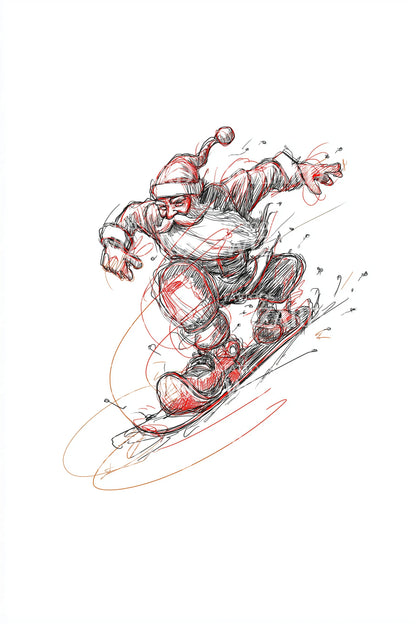 Freestyle Snowboarding Santa Tattoo Illustration