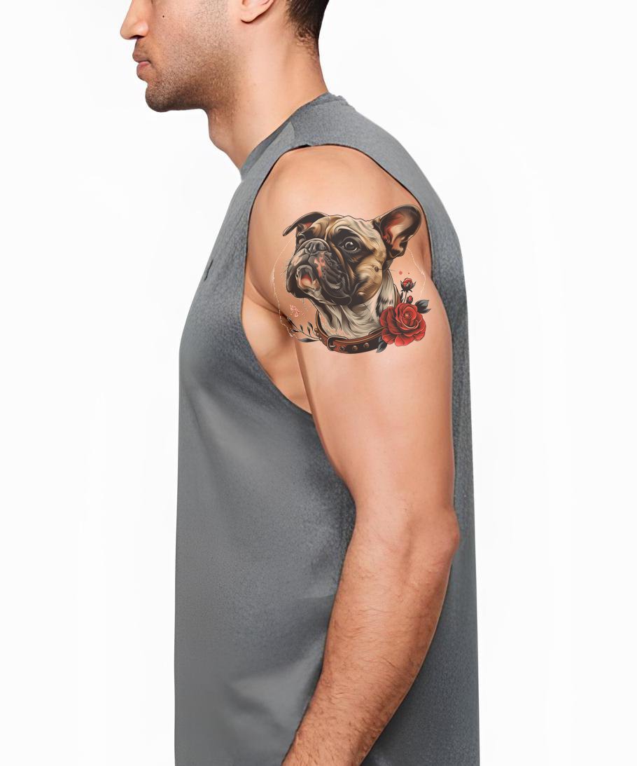 Desenho de Tatuagem de Filhote de Bulldog Francês Fofo