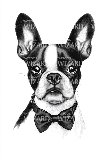 French Bulldog Bowtie Tattoo Illustration