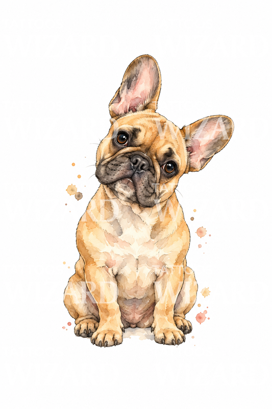 Desain Tato Cat Air Kepala Bulldog Prancis Menoleh