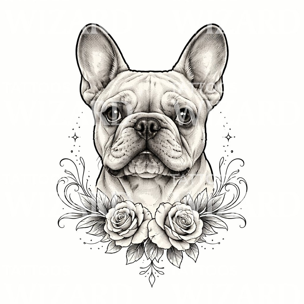 French Bulldog Rose Tattoo Illustration
