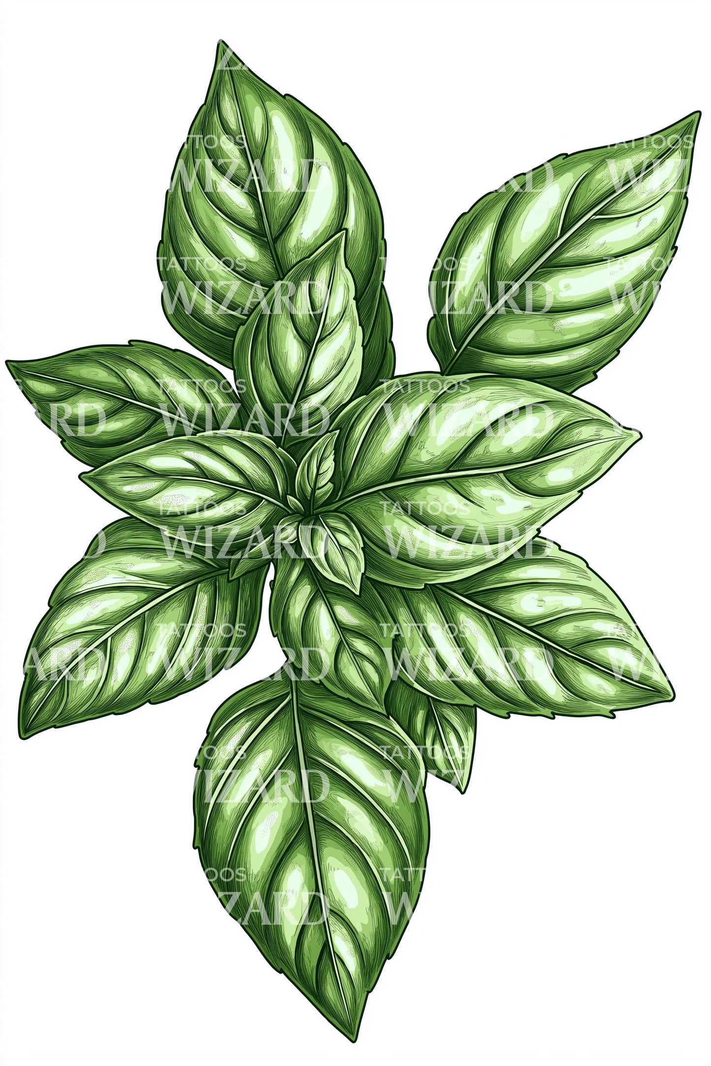 Fresh Basil Leaves Tattoo Design