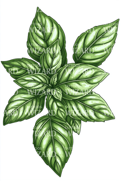 Fresh Basil Leaves Tattoo Design