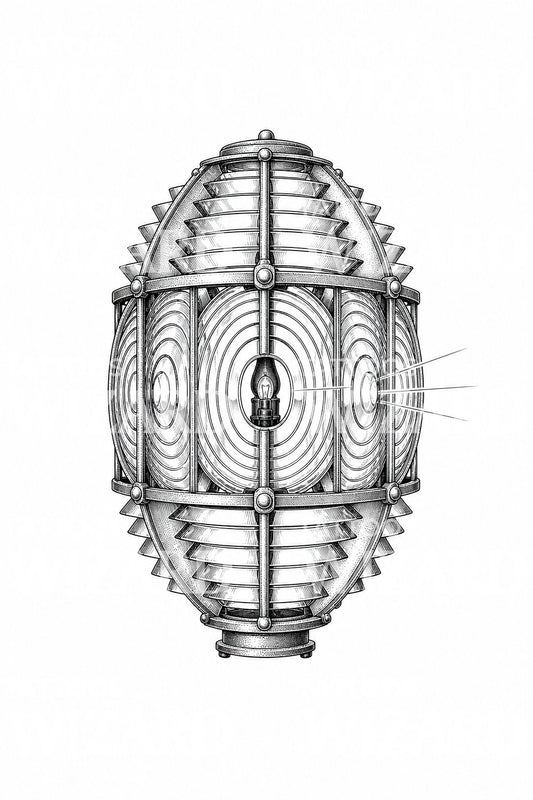 Ilustración de tatuaje de lente Fresnel de faro