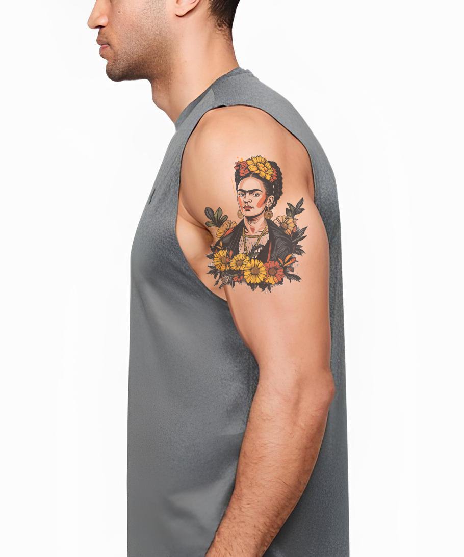 Lebendige Frida Blumen Tattoo Idee