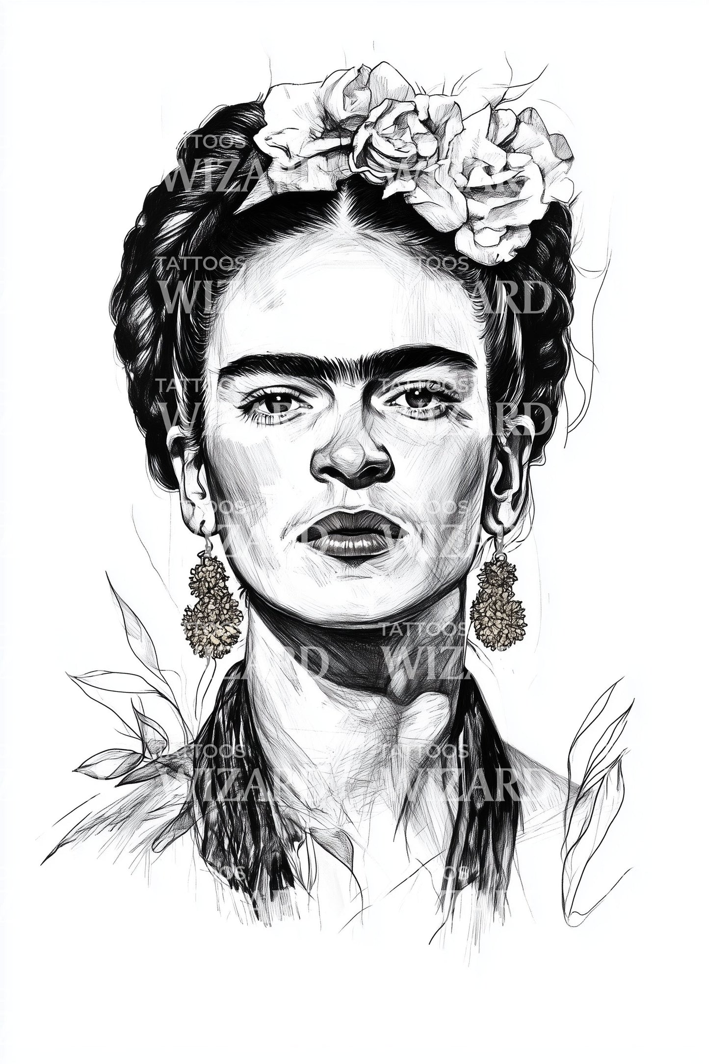 Frida Floral Portrait Tattoo Design