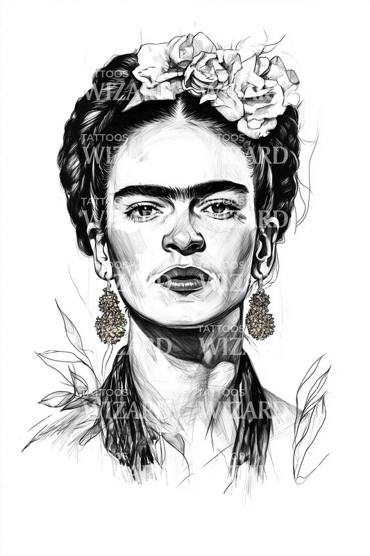 Frida Bloemenportret Tatoeage Ontwerp