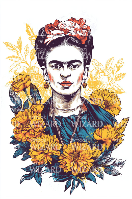 Illustrazione Tatuaggio Fiori di Frida Kahlo