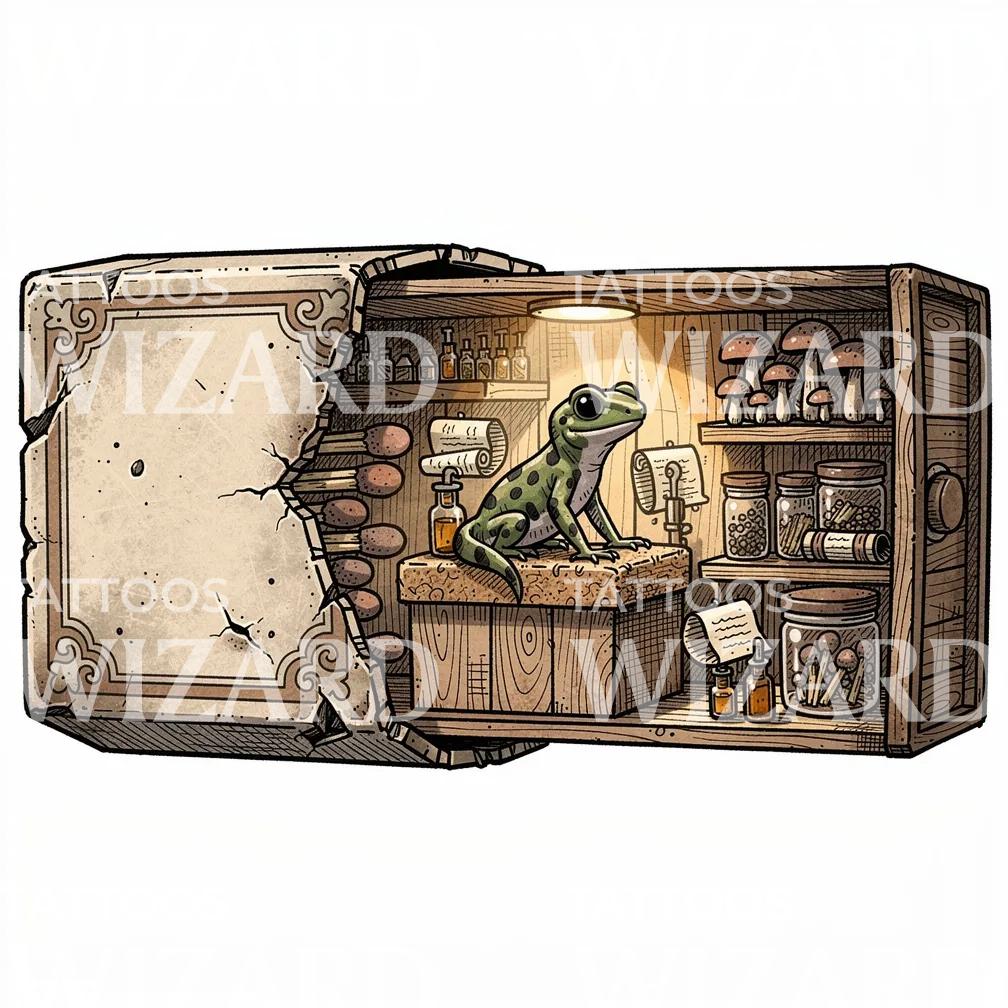 Frog Apothecary Cabinet Tattoo Design