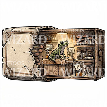 Frog Apothecary Cabinet Tattoo Design