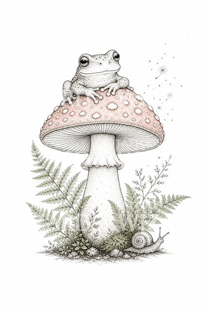 Kikker op Paddenstoel Tattoo-ontwerp
