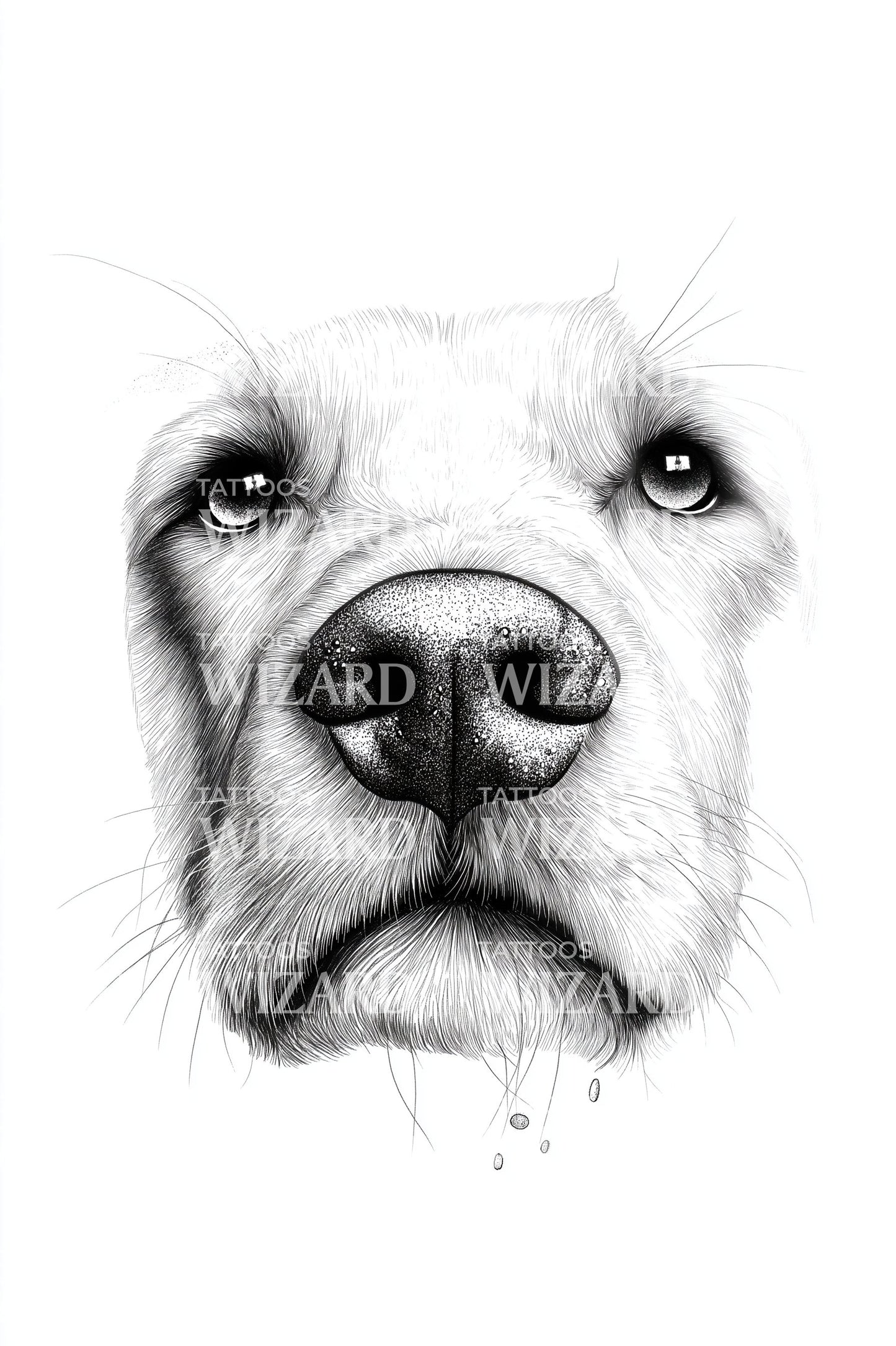 Front Dog Nose Portrait Tattoo Illustration